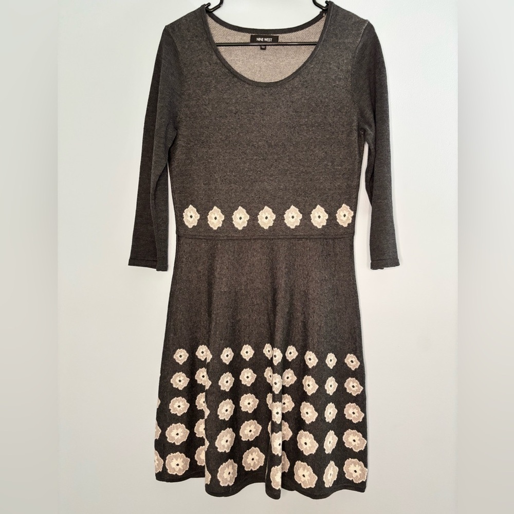 Nine West Women's Sweater Dress Size Small Navy Blue Midi A-line Fit & Flare